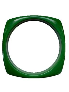 Green Square-Rounded Resin Bangle Bracelet